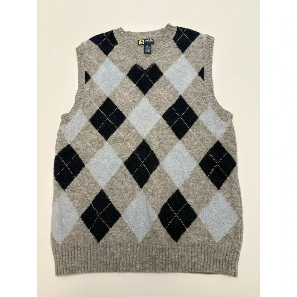 VTG Men's Duck Head 100% Lambswool Diamond Patterned Vest SZ Large